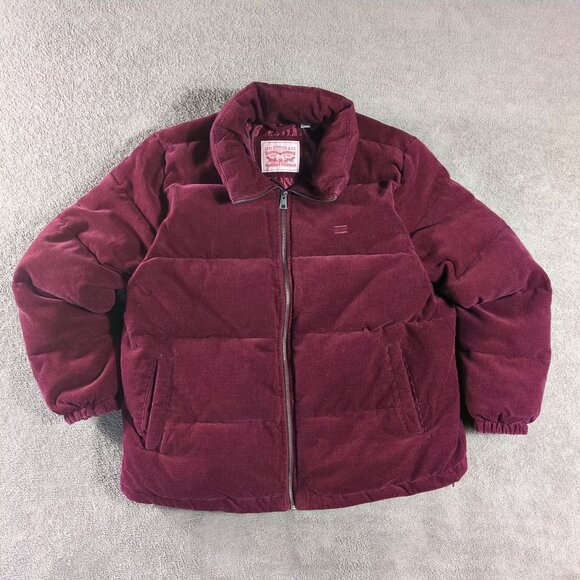 Levi’s Strauss Mens XL Corduroy Puffer Jacket Burgundy Maroon Winter - Picture 1 of 11